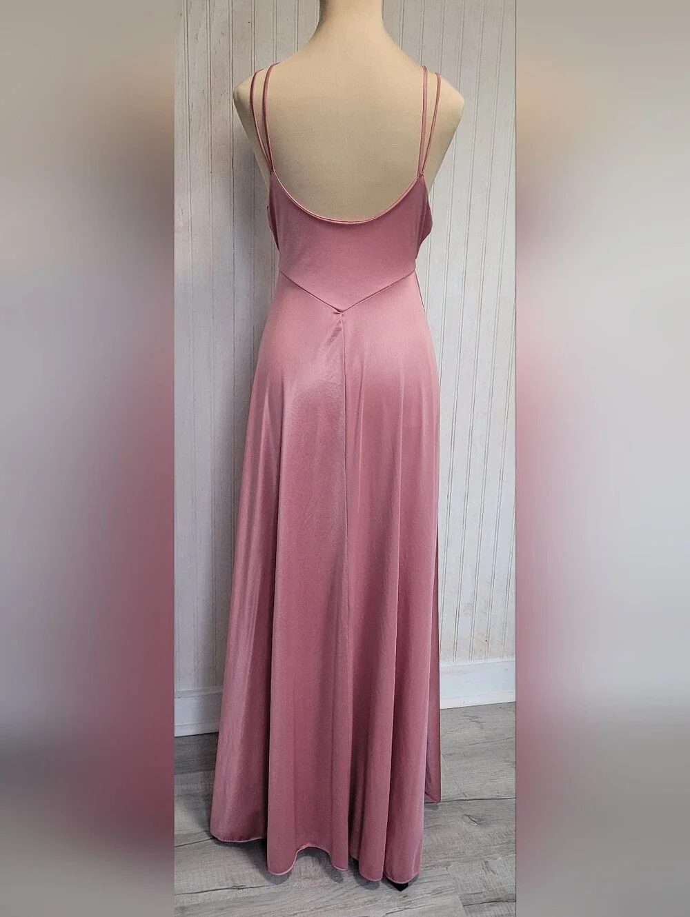 ​Vintage 70s Lingerie Nylon Empire Waist Maxi Nightgown Dusty Rose M - Picture 3 of 15